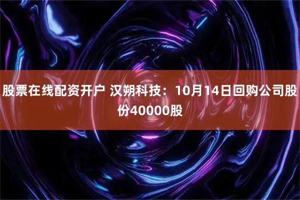 股票在线配资开户 汉朔科技：10月14日回购公司股份40000股